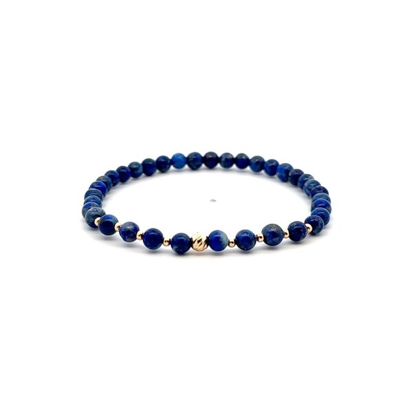 Natural Lapis Gemstones Mini Stretch Bracelet 18k Tiny Beads - Picture 1 of 5